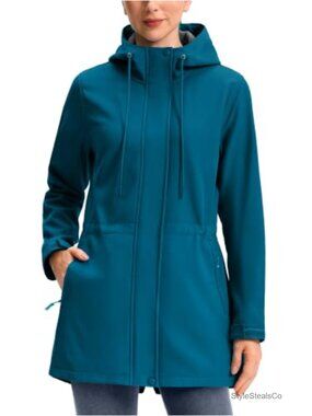 Women's Softshell Fleece Lined Waterproof Hooded Rain Coat